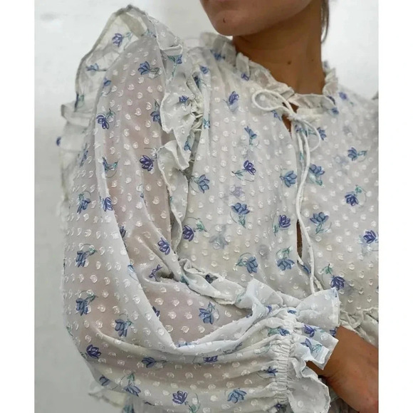 NWOT $299 STELLA NOVA Barbara Floral Ruffled Tiered Midi Dress - Cottagecore - Picture 2 of 10